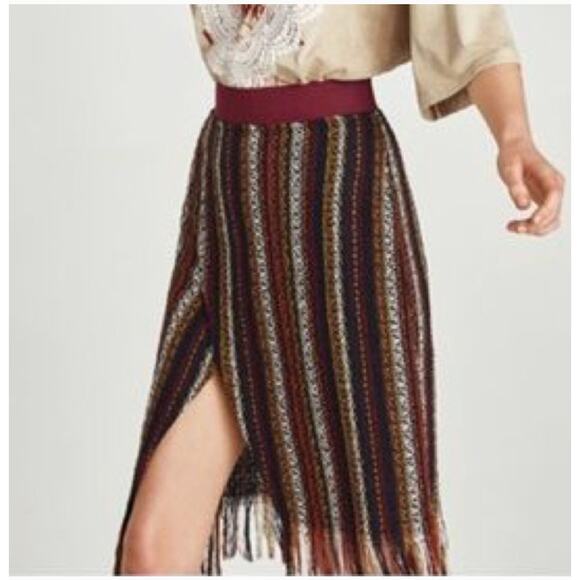 ZARA Flowy Fringe Wrap Skirt Striped Boho Moroccan Vacation Women’s M - Picture 10 of 10